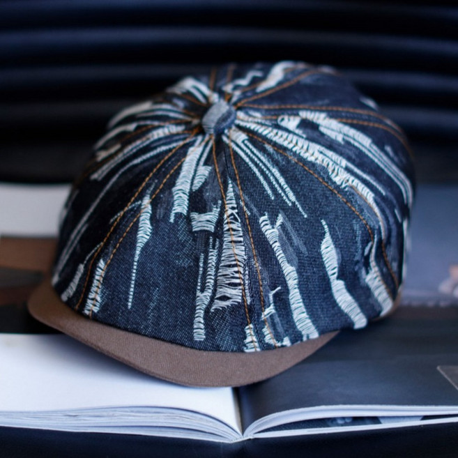 특이한 고급 데님 청 헌팅캡 베레모 남자 빈티지 찢청 골프 모자 봄 가을