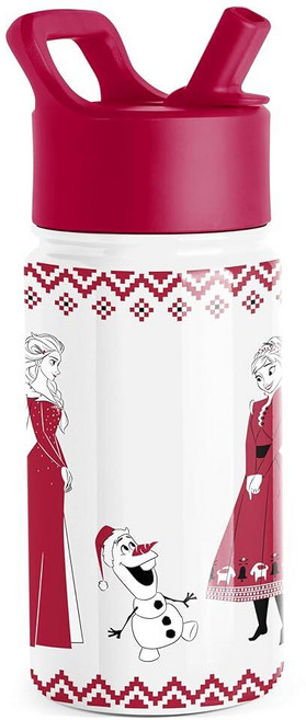 Simple Modern Kids Summit Water Bottle with Straw Lid | 14oz Insulated Stainless Steel Cup for Gir, 디즈니 겨울왕국 레드 드레스 윈터