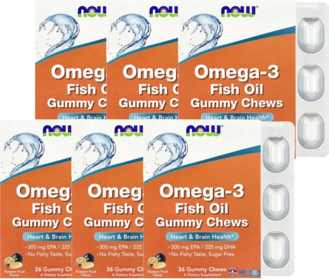 나우푸드 오메가-3 피쉬 오일 젤리 츄 패션 프루트 36 젤리 츄, 6개, 36정 - 쿠팡
