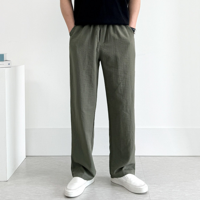 맨즈에버 아이스 스판 남자 여름 밴딩 바지 와이드 슬랙스 팬츠