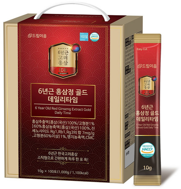 드림이음 대용량 6년근 홍삼정 골드 진액 스틱 데일리타임 10g x 100포, 1박스, 100회분