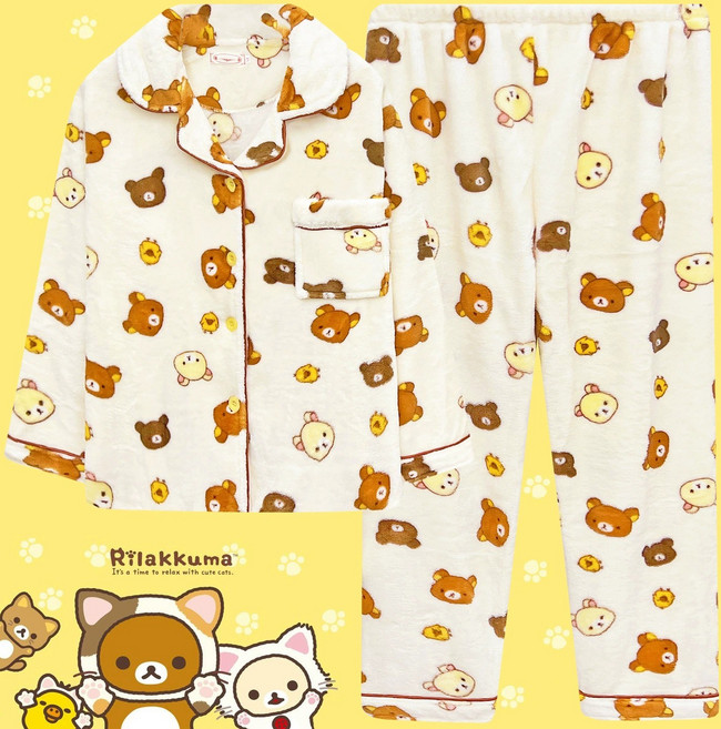 리락쿠마 수면잠옷 파자마 긴팔 상의 바지 세트 귀여운 가을 겨울 커플 빅사이즈