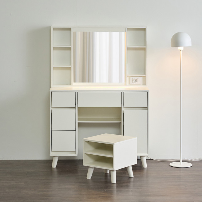 파로마 티아나 LED조명 수납화장대세트 스툴포함세트, 화이트