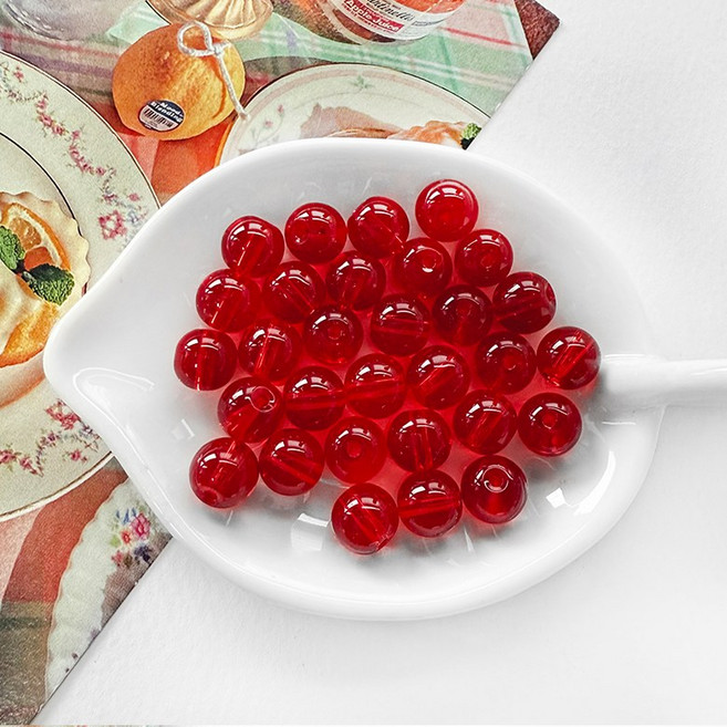 (1줄) 8mm 크리스탈 컬러 투명 유리구슬비즈 복음팔찌 구슬, 레드