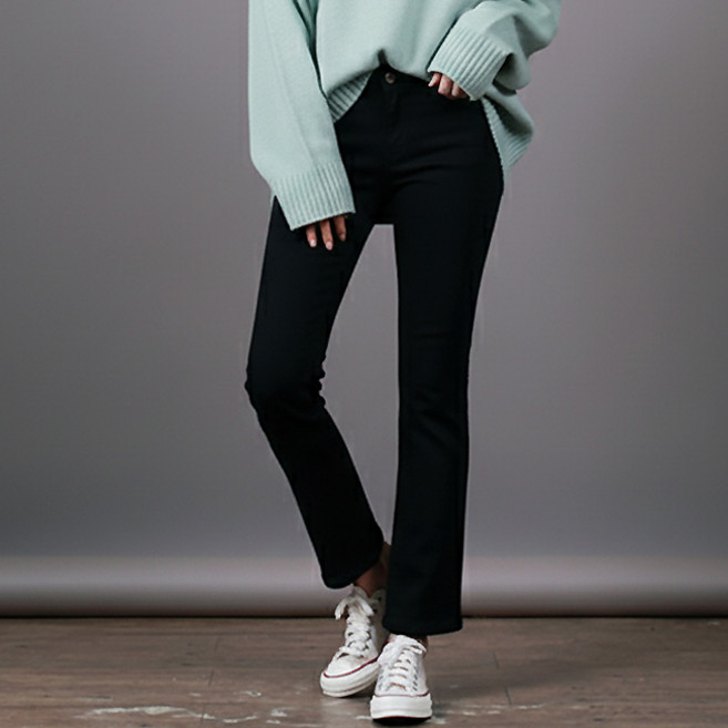 스댕클럽 여성용 3단 기장 히든밴드 슬림핏 블랙 청바지 SKD7145