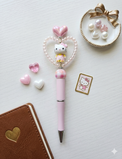 동대문 볼펜꾸미기 완제품, 1개, 하트링속 고양이(핑크)