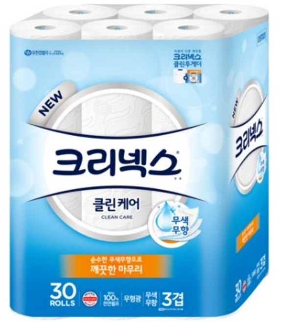 크리넥스 3겹 클린케어 천연펄프 화장지 25m, 30롤, 15팩