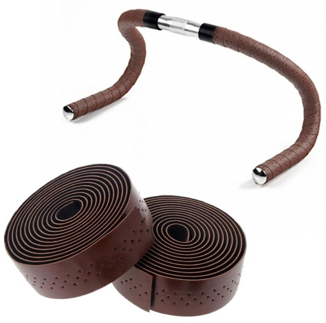 도트홀 손잡이 그립 바 테이프 자전거 핸들 가죽 논슬립 커버링 바테잎, 1개, 밤색