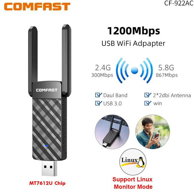무선인터넷동글 간편한사용 수신기 초고속 COMFAST 1200M MT7612U US 110vB WiFi 듀얼 밴드 5G/2.4G Wifi 어댑터 안테나 동글 LAN Adapta