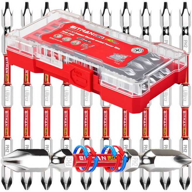 비트맨 울트라 110mm 전동 드릴 드라이버 비트 자석 토션비트 십자 육각 임팩 드릴비트 10pcs 세트 BPH20110-ULTRA