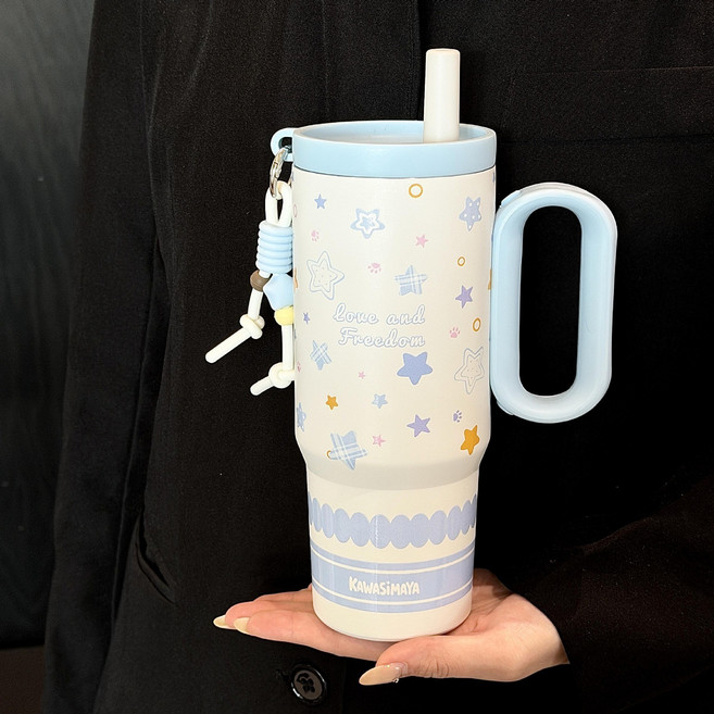 KAWASIMAYA 繁星冰霸杯 吸管保溫杯 750ML 大容量, 繁星冰霸杯 天空藍, 1個