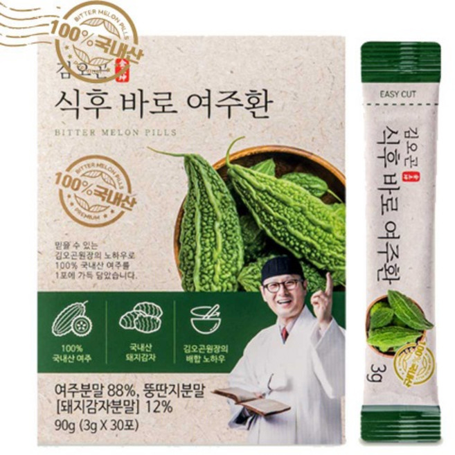 [단독혜택] 김오곤원장 식후바로 여주환 1200mg 고함량 스틱형 휴대용 세트, 90g, 4개