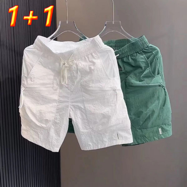 1+1 남성 캐주얼 반바지 여름 루즈핏 스트레이트핏 경량 통기성 카고 데일리 바지