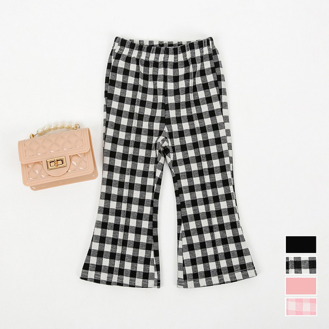 4컬러 탱글부츠컷 팬츠 유아동 키즈 여아 바지 스판 나팔바지 밴딩팬츠 무지 체크 봄 가을 국산