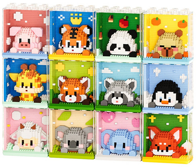 [알꿀밤-나노블럭-동물] MS블럭 케이스 동물 12종, 10.판다 팬더, 1개
