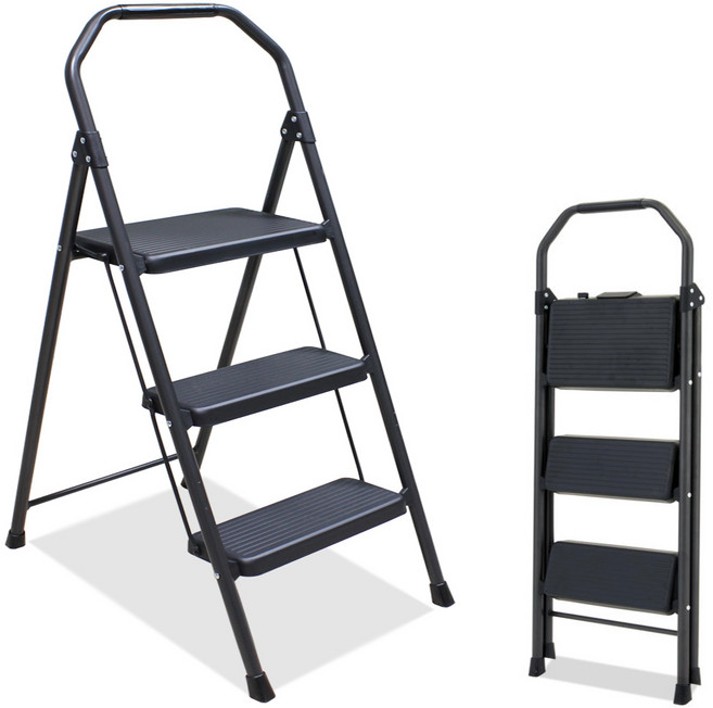 에이치앤에스 접이식 가정용 3단 사다리 티타늄블랙, 1개