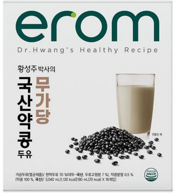 이롬 황성주 국산 약콩두유 무가당, 16개, 190ml