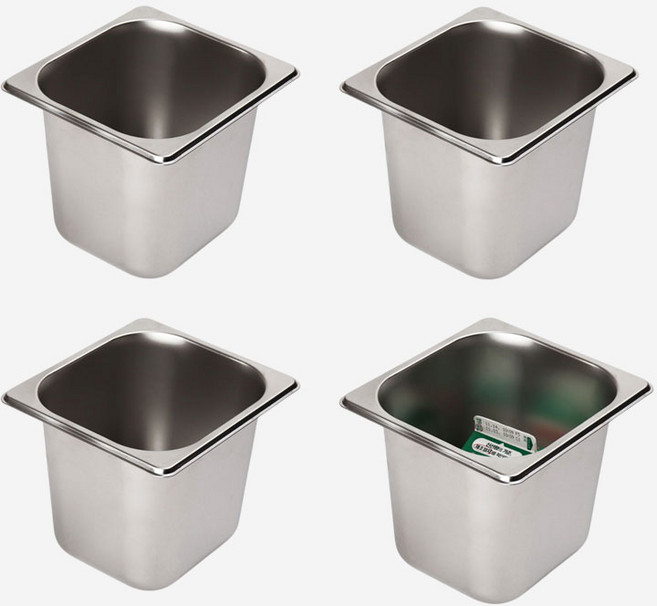 강화 스텐 사각 밧드 주방용 냉장고 반찬 바트 용기, 6인치 몸체만, 4개