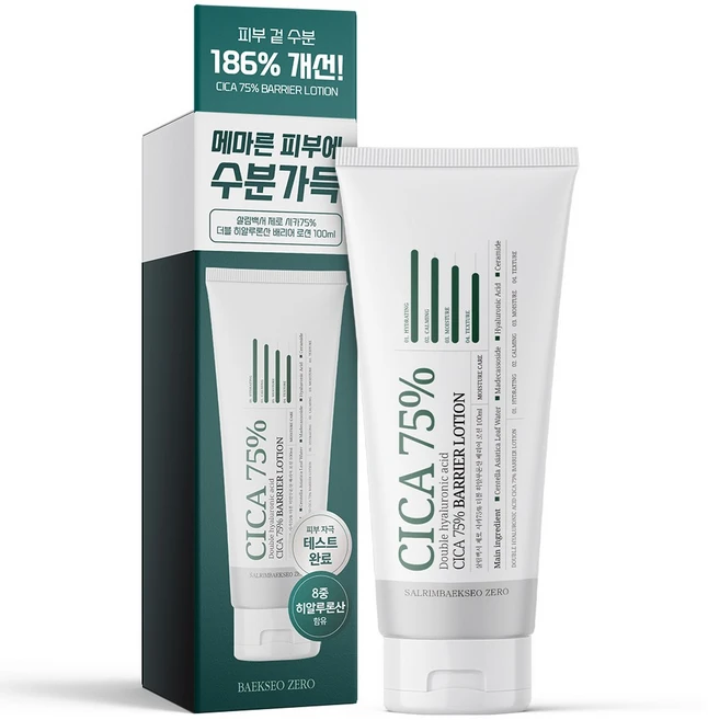 [피부 겉 수분 186% 개선] 살림백서 제로 시카75% 로션 100ml 더블 히알루론산 배리어 마데카소사이드 수분 카밍, 1개 - 쿠팡