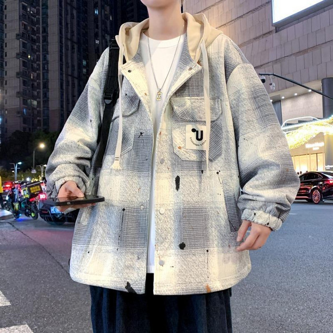 工裝格子連帽外套 男款 春秋新款 夾克