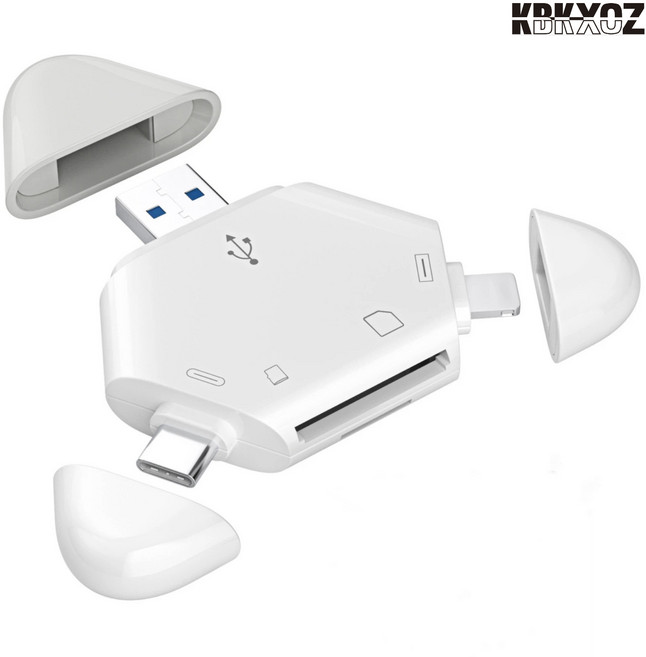 KBKXOZ TF 카드 리더기 멀티 호환 애플 아이폰 / Type-C USB 컴퓨터 / 안드로이드 태블릿 / 카메라 지원, 1개, 흰색, S1