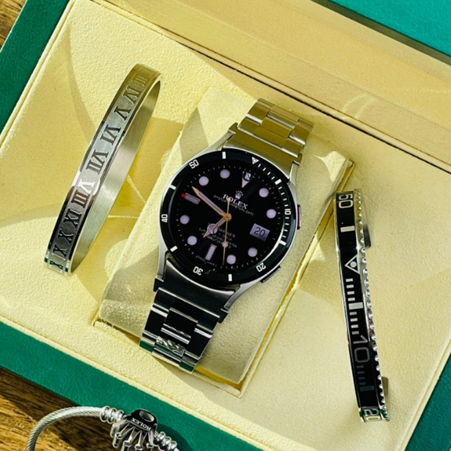 모던자켓 갤럭시워치 클래식 프리미엄 메탈 스트랩+베젤링 세트, 1세트, 크롬쥬빌레 실버