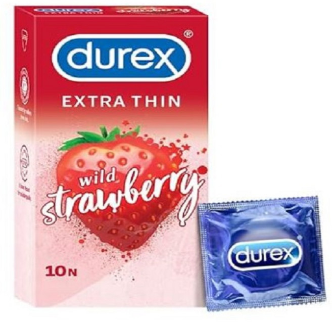 Durex Extra Thin Wild Strawberry Flavoured Condoms For Men, 1세트, 10개입