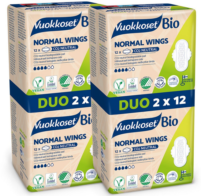 뷰코셋 NEW 유기농 순면 생리대 노말윙 듀오(24P), 소형, 24개입, 2세트
