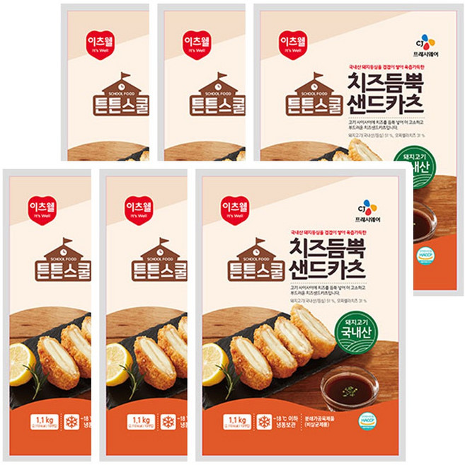 CJ 튼튼스쿨 치즈듬뿍 샌드카츠, 6개, 1.1kg