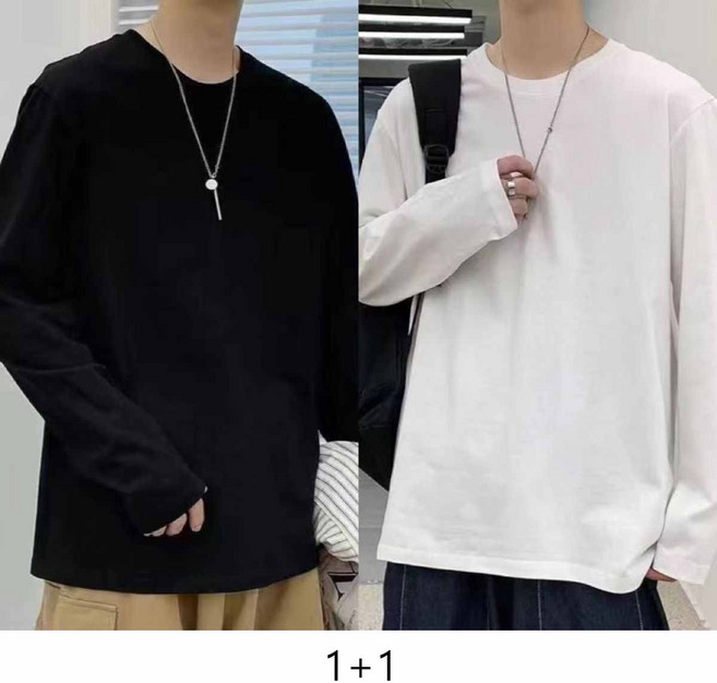 1+1 남성 긴팔 티셔츠 여유로운 봄가을 긴팔 티셔츠 세트 스타일 캐주얼 패션 YLP