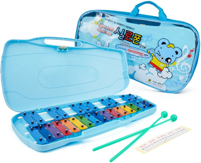 명창 실버스타 공명 실로폰 27키 가방형 (하늘색) 무지개 칼라음판, 27판, 블루, 1개