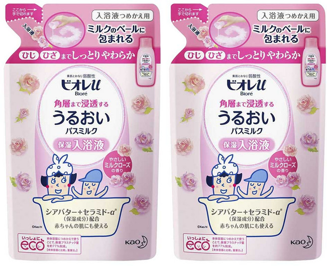 비오레 U 모이스처라이징 바스밀크 입욕액 밀크 로즈 향 리필용, 2개, 480ml