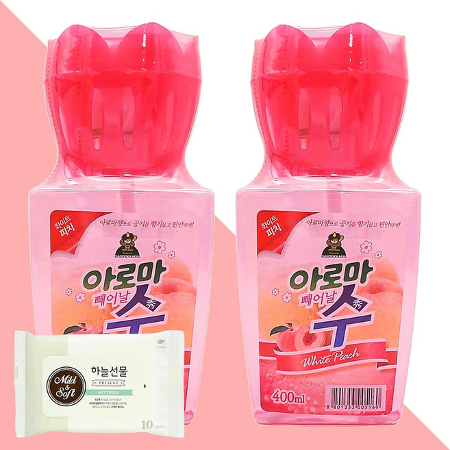 산도깨비 아로마 수 방향제 피치 400ml 2개(+하늘선물 물티슈 10매), 2개