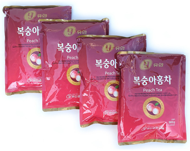 유안 복숭아홍차 분말 복숭아아이스티 음료수 자판기용, 900g, 1개입, 4개