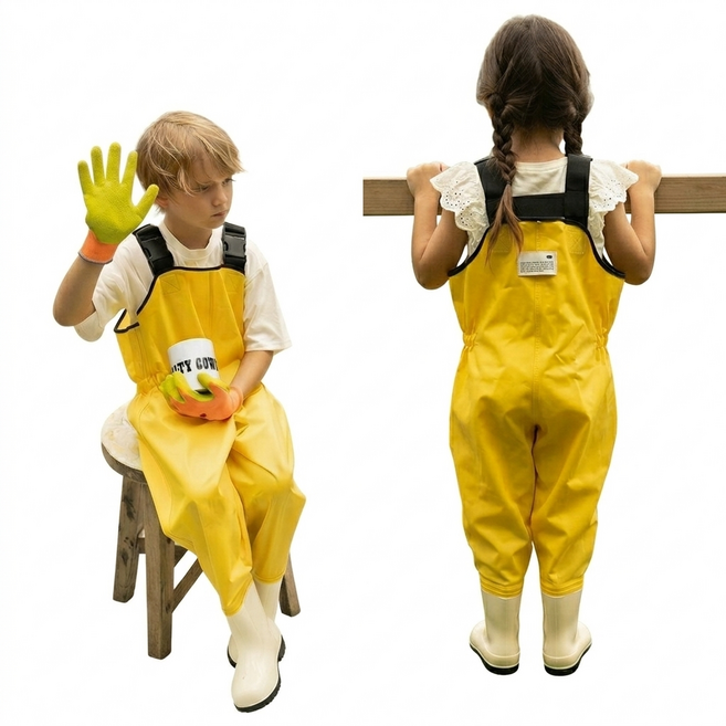 웜업 어린이가슴장화 일체형 /갯벌장화 모래놀이 키즈장화 해루질 장화 조개잡이 낚시장화, 160, 옐로우