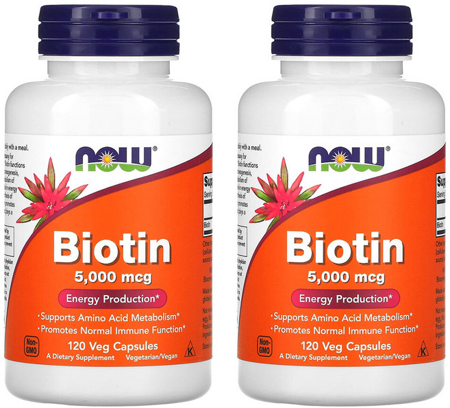 1+1 나우푸드 비오틴 바이오틴 5000mcg 120베지 캡슐 2개, 120정