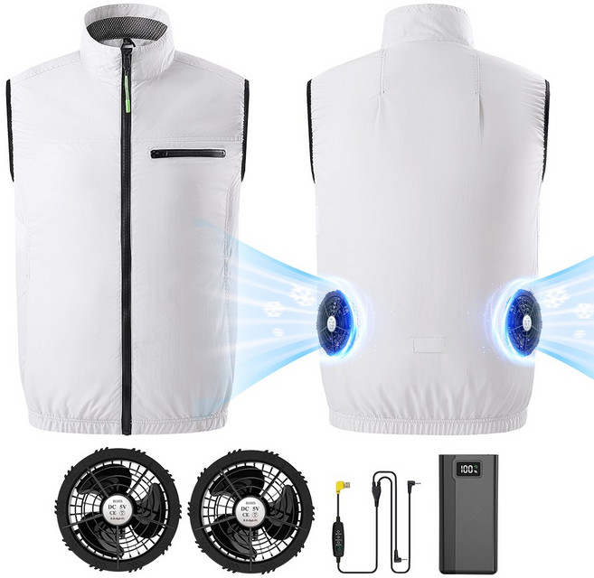 KLIFE 선풍기 조끼 쿨링 냉풍조끼 여름 작업복 아이스 냉각 선풍기 옷 보조배터리 포함 낚시 등산 캠핑