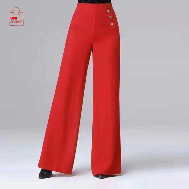 FANSYLI 여성 라틴댄스 사교춤 목이 긴 널찍하다 바지 W2T2, 레드