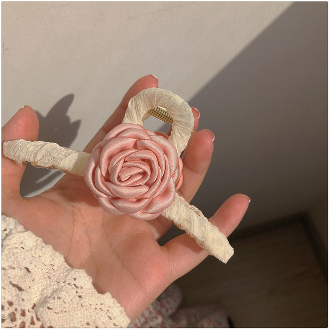 ll 초신비한 머리 장식 달콤한 소녀 패브릭 장미 꽃 헤어핀 상어 클립 봄철 헤어 액세서리