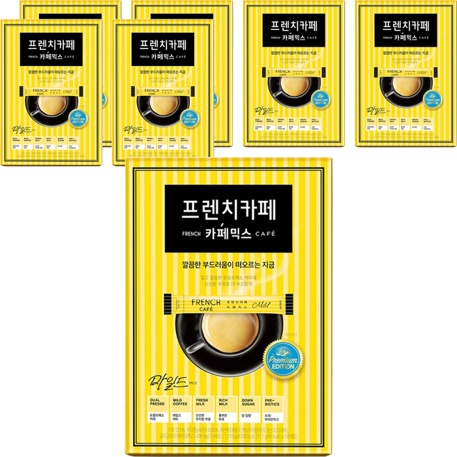남양유업 프렌치카페 카페믹스 스틱 100개입 7박스 듀얼프레소 무지방우유 GT, 11.1g, 7개