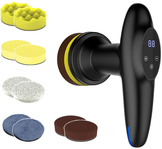 무선 자동차 광택기 듀얼 폴리싱 차량 폴리셔 셀프 왁싱 미니 전동 가정용 소형 휴대용, 블랙+광택패드 2세트