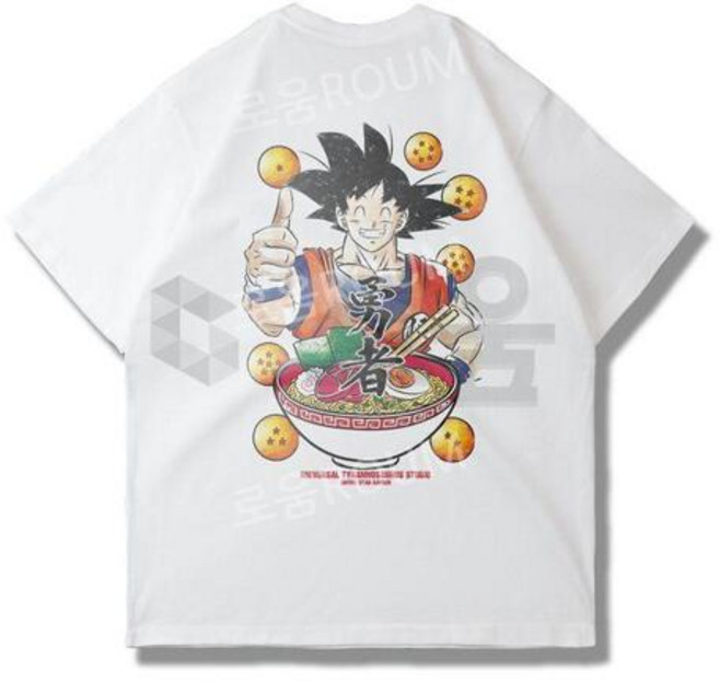 드래곤볼 라면먹는 손오공 애니메이션 프린트 반소매 티셔츠 봄 여름 순면 유니섹스 반팔티