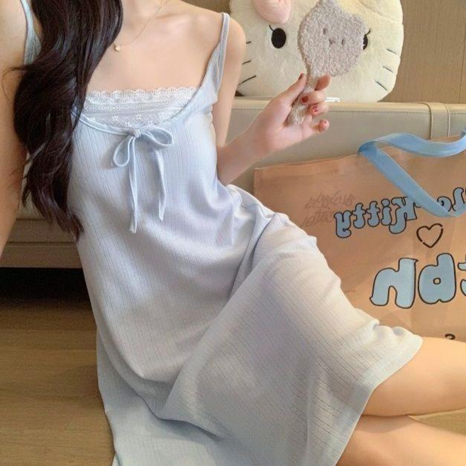 女士休閒睡衣套裝/睡裙，吊帶設計，附胸墊，適合夏季家居服