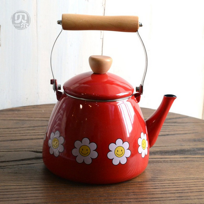 노다호로 일본 법랑 포치카 주전자 1.5L PO 1.5K, 1.5-2.2L, 1L, 2.2L 스마일리 페이스 플로럴 대형 밀