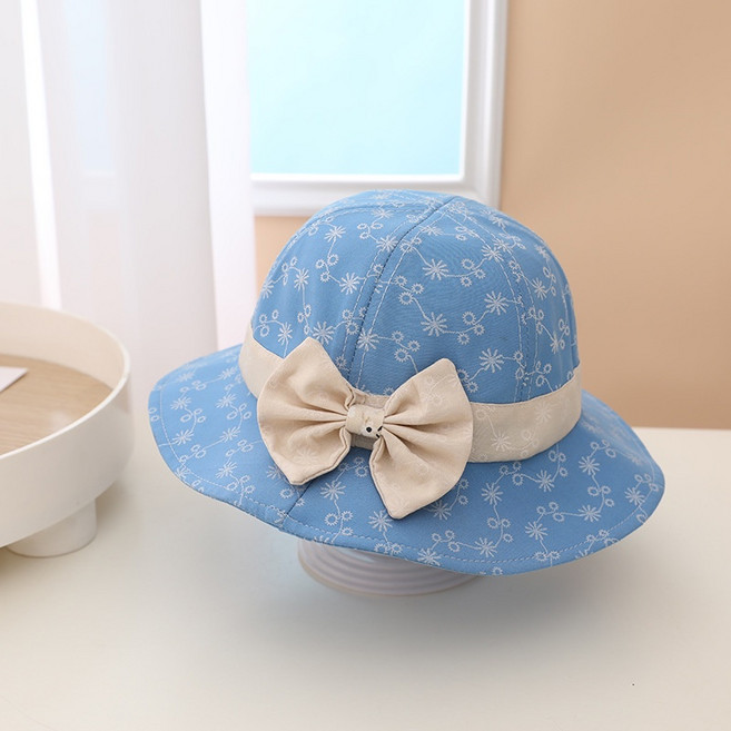 Arbea 兒童漁夫帽 蝴蝶結 繡花 遮陽盆帽 B85