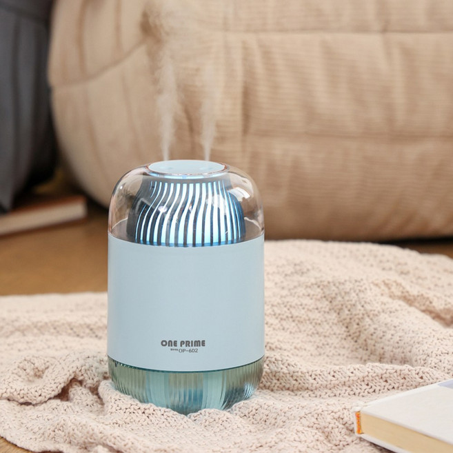 원프라임 듀얼 무선 미니가습기 OP-602 탁상용 사무실 USB 충전식 가습기 1L 대용량 초음파, 원프라임 OP-602블루