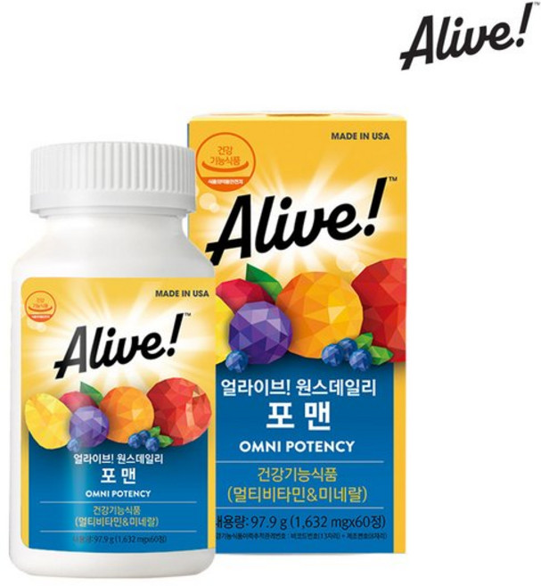 원스데일리 멀티비타민 포맨 60정 1병 (2개월분) 얼라이브, 원스데일리 멀티비타민 포맨 60정, 1병 (2개월분), 1