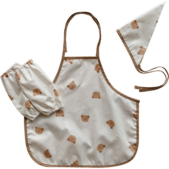 돗투돗 동물친구들 어린이집 방수앞치마 두건 토시 3종세트, 돗꼼