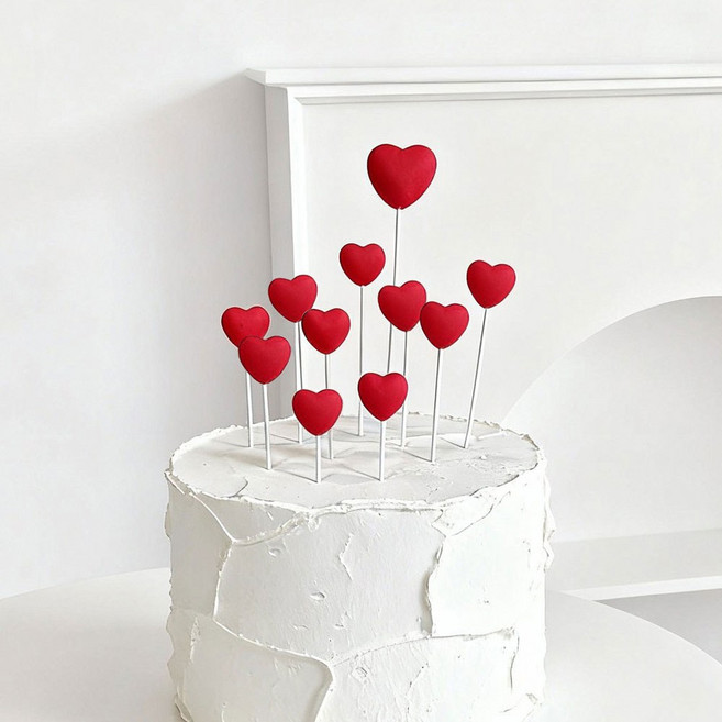 케이크토퍼 케이크장식 케이크꾸미기 케이크픽 친구 결혼 축하 기념일 웨딩 심플토퍼 기념일토퍼 기념일장식 파티용품 하트토퍼, 1개, 레드 L1개+레드 S10개