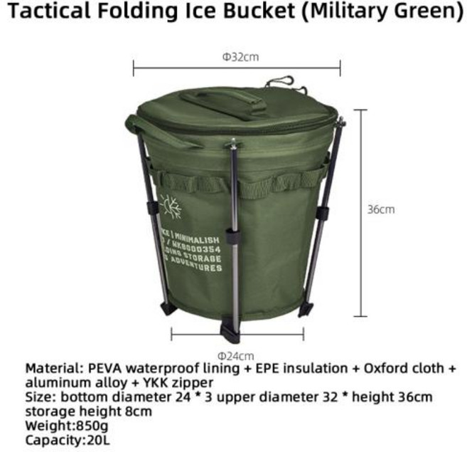 원형 보냉백 보냉가방 아이스백 얼음통 20L 접이식 캠핑 낚시 피크닉 휴대용, 1)Army Green